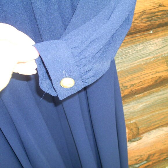 Vintage Liz Claiborne Navy Blue Long Sleeve Button Down Belted Maxi Dress SZ 8 - Picture 3 of 3